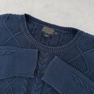 Pendleton Navy Blue Cable Diamond Knit Cotton Cashmere Sweater Size XL Petite